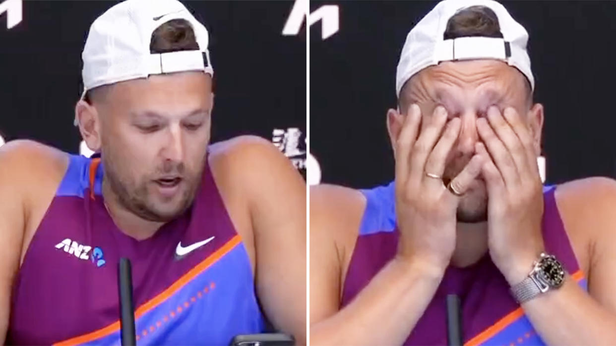 Dylan Alcott, pictured here breaking down in tears after receiving Andy Murray's text message. 