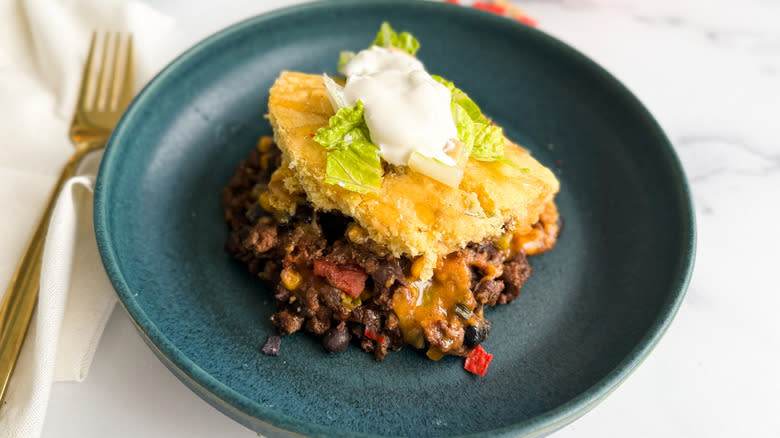 ground beef with cornbread topping