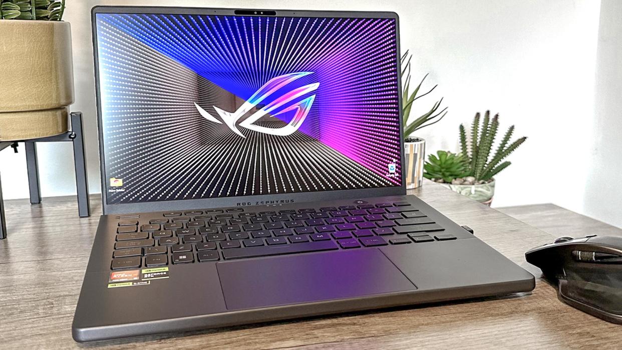  Asus ROG Zephyrus G14 review unit on a desk 