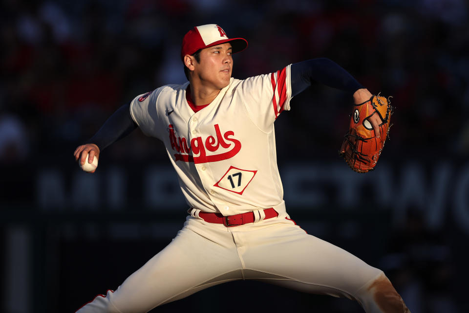 Shohei Ohtani of the Los Angeles Angels takes the mound on Wednesday. (Photo by Sean M. Haffey/Getty Images)