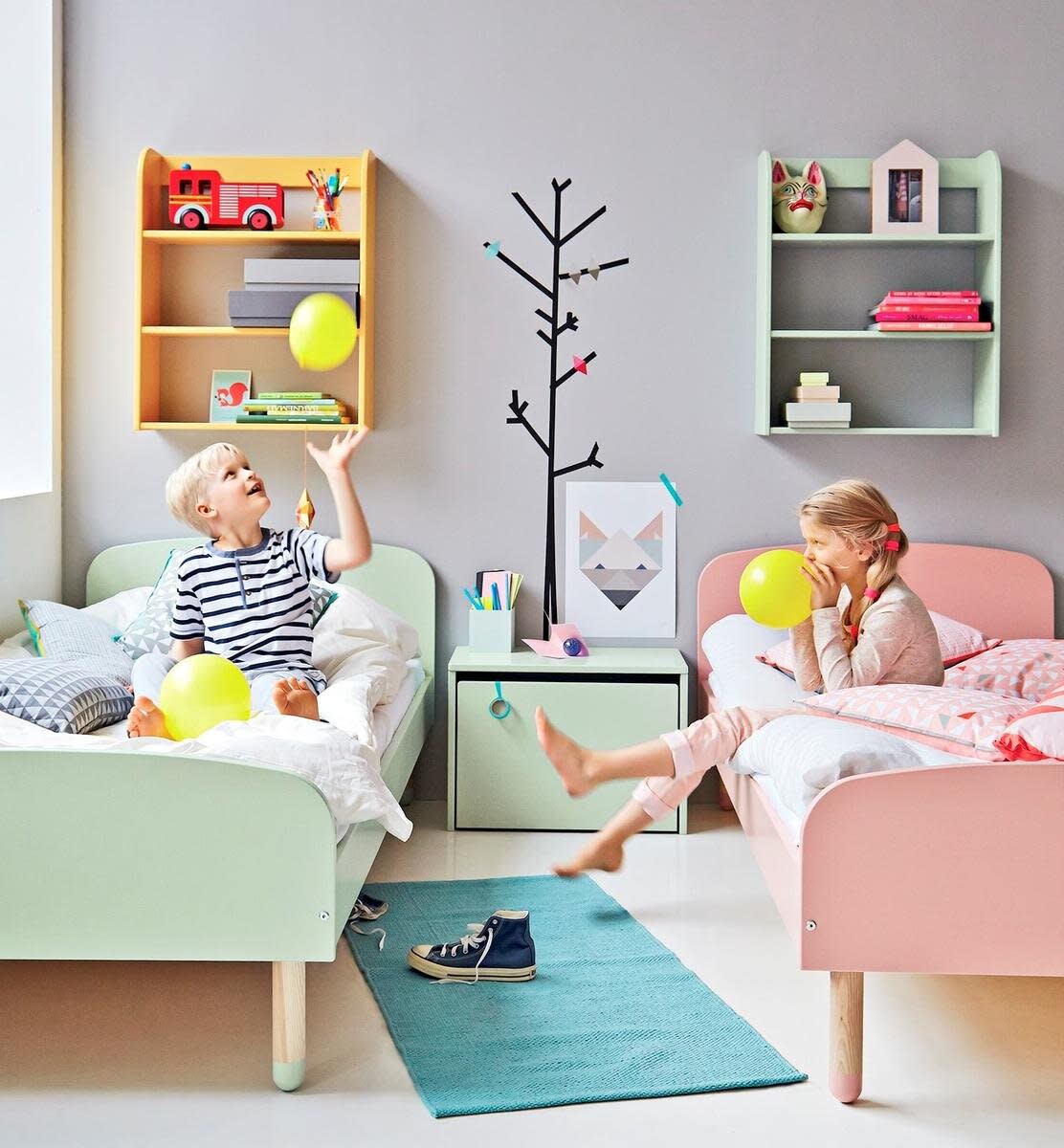 Kids In Fresh Paint Bedroom Playing With Balloons