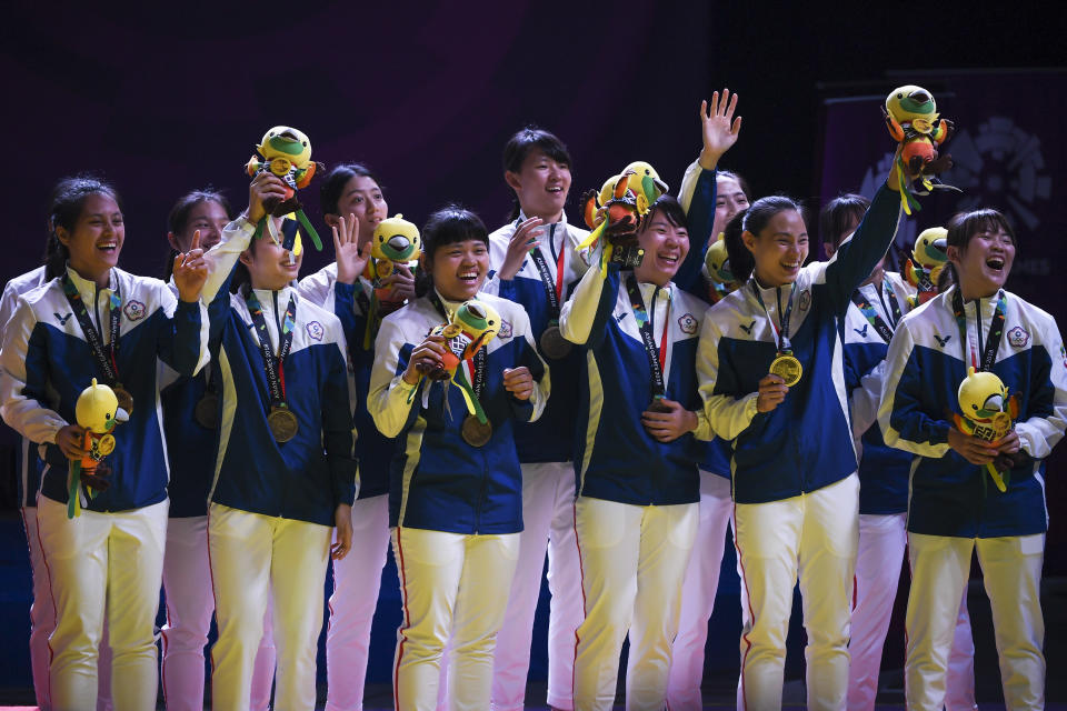 台灣女將於2018雅加達-巨港亞運卡巴迪項目拿下銅牌。（Photo by CHAIDEER MAHYUDDIN / AFP）