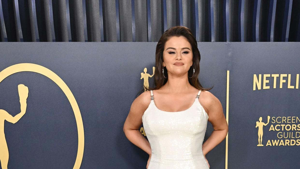 Selena Gomez’s Dazzling White Versace Gown From the 2024 SAG Awards Is