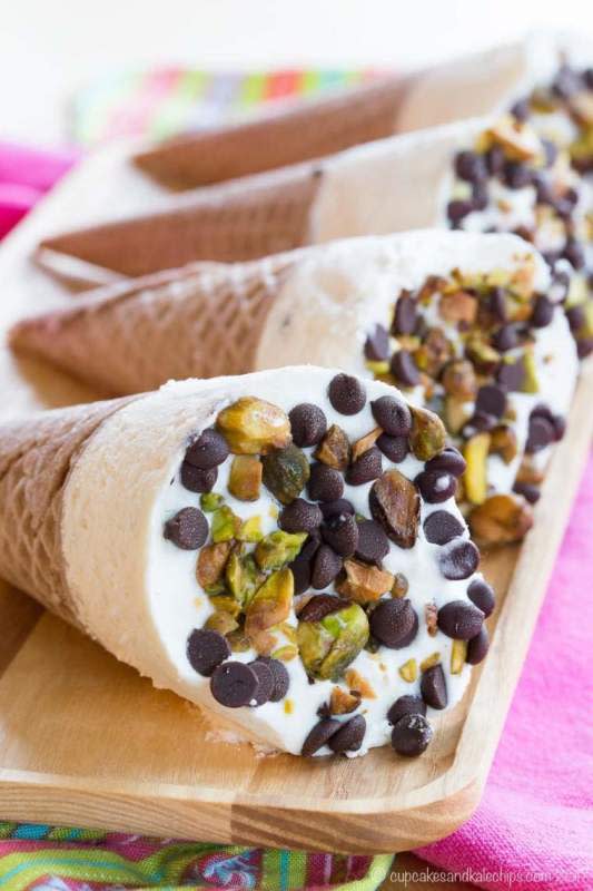 <p>Cupcakes & Kale Chips</p><p>Combine the classic Italian cannoli and the childhood favorite Drumstick into one fun frozen dessert that starts with an easy no-churn ice cream recipe.</p><p><strong>Get the recipe: <a href="https://cupcakesandkalechips.com/cannoli-ice-cream-cones/" rel="nofollow noopener" target="_blank" data-ylk="slk:Cannoli Ice Cream Cones;elm:context_link;itc:0;sec:content-canvas" class="link ">Cannoli Ice Cream Cones</a></strong></p>