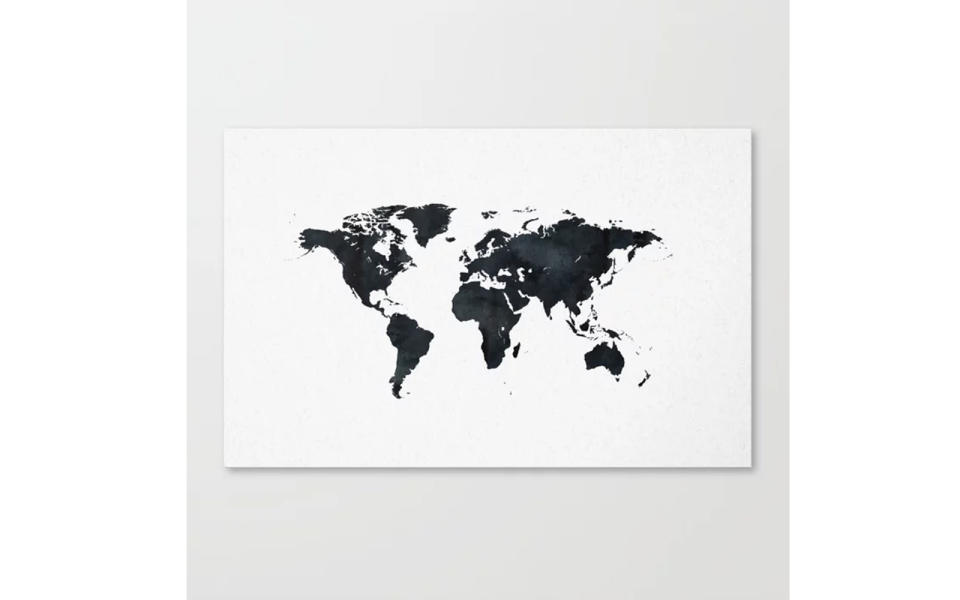 Society6 World Map in Black and White Ink on Paper Canvas Print by Nature Magick