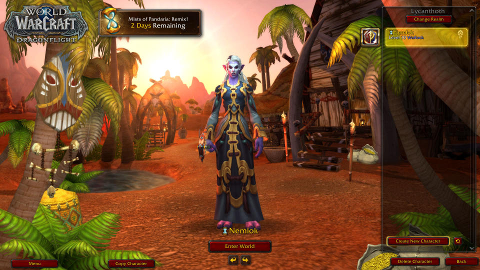 Screenshot of Troll Warlock playing through WoW Remix: Mists of Pandaria questline.