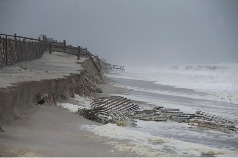 Remnants of Hurricane Ian and a coastal low collide to produce strong northeast winds and massive waves. The severe coastal weather has caused beach erosion and the loss of the lower dune between 8th and 4th Avenues.  Ortley Beach, NJMonday, October 3, 2022