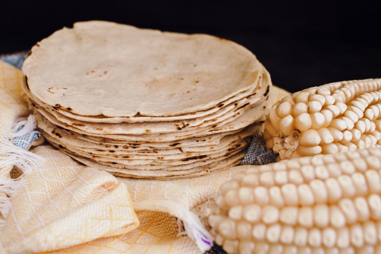 Corn tortillas are pictured.