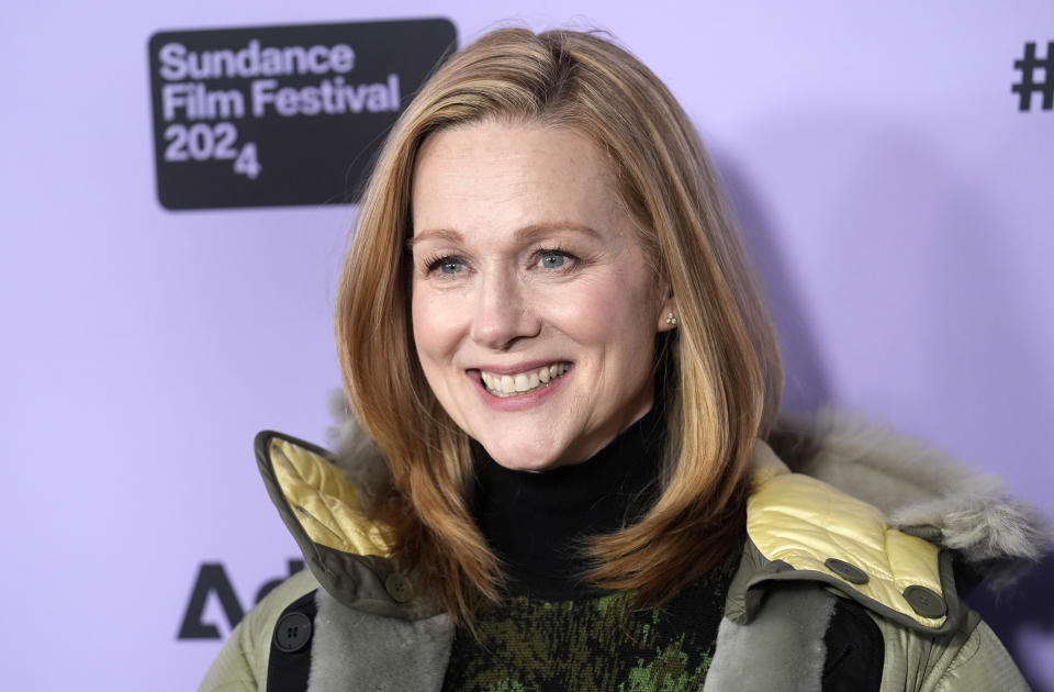 Laura Linney, a cast member in "Suncoast," poses at the premiere of the film at the Library Theatre during the Sundance Film Festival, Sunday, Jan. 21, 2024, in Park City, Utah. (AP Photo/Chris Pizzello)