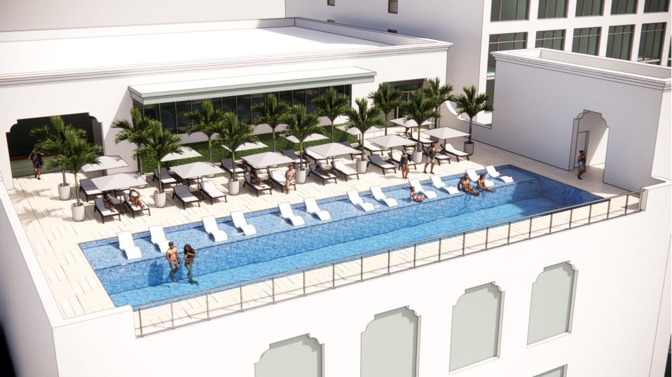 A rendering from SMP Architecture shows what rooftop pool on a proposed nine-story, 159-room hotel would look like at 101 S. Palafox St.