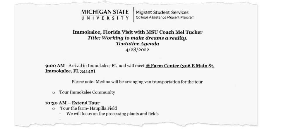 Tucker told the investigator his Florida trip was unrelated to his employment, but an itinerary on university letterhead says otherwise.