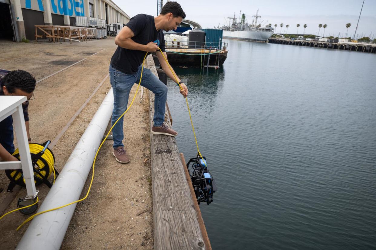 Rustom Jehangir, founder and CEO at Blue Robotics, demonstrates his BlueROV2