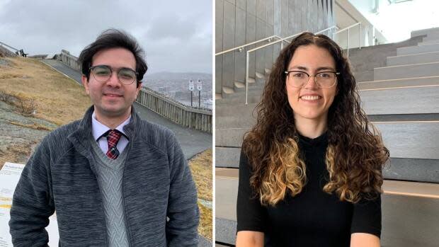 Bazmi Saman and Mariana Esquivel Suarez are graduate students who live at Memorial University's Signal Hill campus. (Zach Goudie/CBC - image credit)