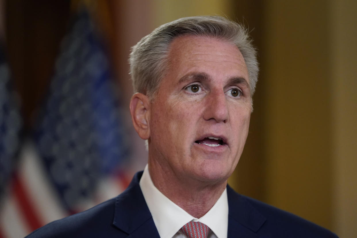 House Speaker Kevin McCarthy of Calif., talks to reporters on Capitol Hill in Washington. (AP Photo/Jacquelyn Martin)