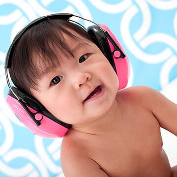 baby wearing headphones