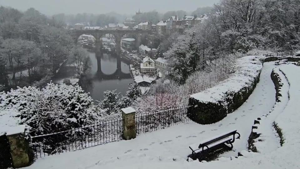 Snow blankets North Yorkshire as up to 25cm predicted in parts of England and Wales (PA)