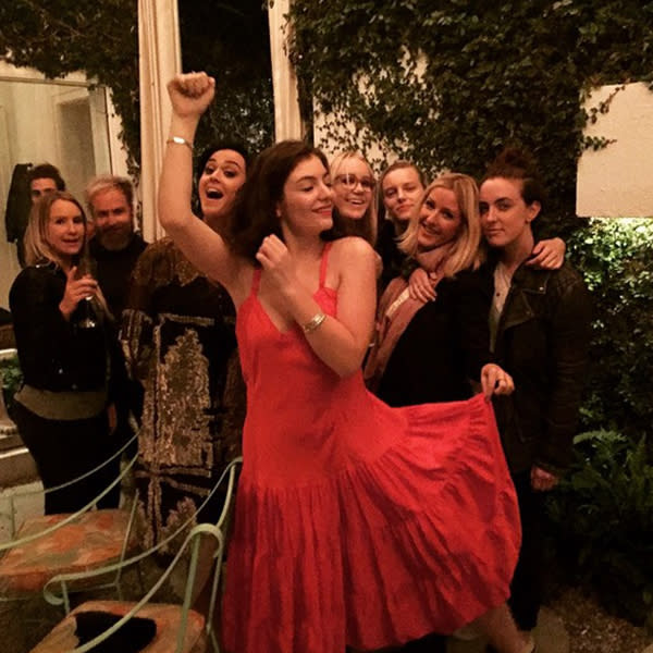 Uh-oh. Looks like there could be some inner drama brewing when it comes to Taylor Swift's famous group of gal pals. Lorde and Ellie Goulding are clearly not picking sides when it comes to their close pal Taylor's feud with Katy Perry, as evidenced by this recent pic of the two of them hanging with the "Dark Horse" singer among other friends. Instagram <strong>NEWS: Taylor Swift Struts Stage With Model BFFs Martha Hunt & Gigi Hadid</strong> But do they want to be undercover about their friendship with Katy? The "Love Me Like You Do" singer posted the snapshot above on Instagram on Sunday -- but perhaps after getting called out by Taylor's always dedicated fans -- later deleted it. Still, both ladies' tweets referencing their hangout with Katy are still up, sans picture. Ellie says she doesn't "really remember" the event. last night i unintentionally went out looking like the ���� emoji and i can tell you it's a GREAT feeling— Lorde (@lordemusic) May 31, 2015 Don't really remember this but... good times ���� https://t.co/MkzxJG8hjH— Ellie Goulding (@elliegoulding) May 31, 2015 Some fans have questioned Lorde's noticeable absence from Taylor's star-studded "Bad Blood" music video, and in April, both Taylor and Lorde shut down rumors that they were fighting. Though it's worth noting that Katy, Lorde, and Ellie have been spotted together before, dancing together at the Brit Awards After Party last February. <strong>WATCH: Katy Perry Makes a Case for Herself as Taylor Swift's 'Mean Girl' Nemesis</strong> In January, Katy confirmed that her <em>Mean Girls</em> tweet last September -- reading "Watch out for the Regina George in sheep's clothing..." -- was aimed at Taylor after the "Style" singer hinted to <em>Rolling Stone</em> that her song "Bad Blood" was about their reported feud. Watch below: