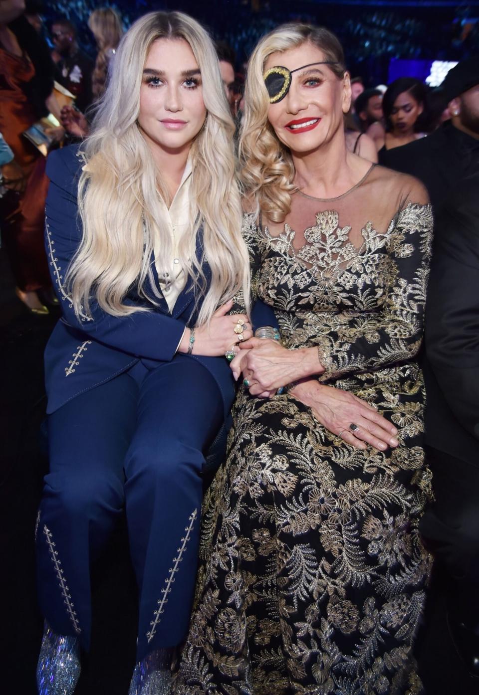 NEW YORK, NY - JANUARY 28: Recording artist Kesha and mother Pebe Sebert attend the 60th Annual GRAMMY Awards at Madison Square Garden on January 28, 2018 in New York City. (Photo by Kevin Mazur/Getty Images for NARAS)