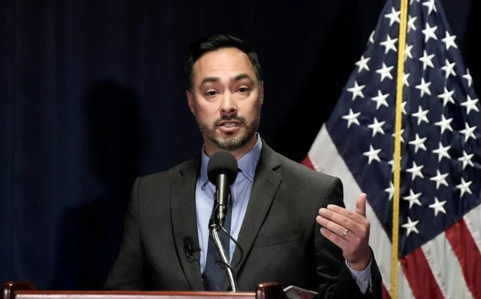 U.S. Rep. Joaquin Castro, D-Texas, speaks about the underrepresentation of Latinos in the media industry at the National Press Club in Washington on Oct. 05, 2022. (Lenin Nolly/Sipa USA via Reuters)