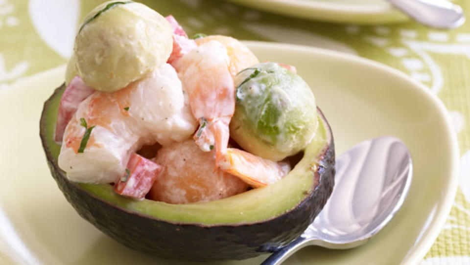 <p>Antonis Achilleos</p><p>Lime juice keeps the avocados looking fresh with a shrimp and melon filling.</p><p><strong>Get the recipe:<a href="https://parade.com/30416/sheilalukins/shrimp-stuffed-avocados/" rel="nofollow noopener" target="_blank" data-ylk="slk:Shrimp Stuffed Avocados;elm:context_link;itc:0;sec:content-canvas" class="link "> Shrimp Stuffed Avocados</a></strong></p><p><strong>Related: <a href="https://parade.com/1379060/kristamarshall/grilled-shrimp-recipes/" rel="nofollow noopener" target="_blank" data-ylk="slk:50 Best Grilled Shrimp Recipes;elm:context_link;itc:0;sec:content-canvas" class="link ">50 Best Grilled Shrimp Recipes</a></strong></p>