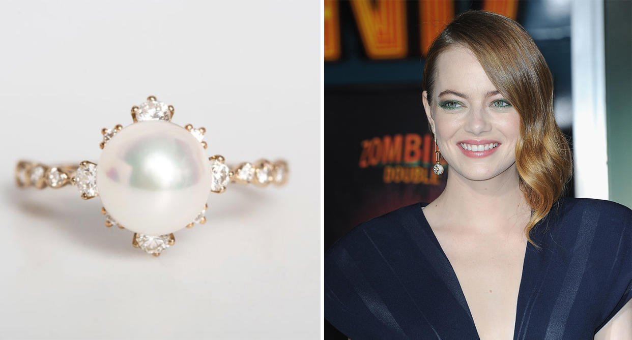 Emma Stone engagement ring: The actor's ring origins have been revealed. [Photo: Getty/Catbird]