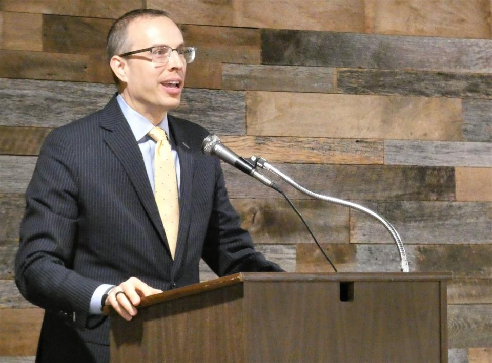 David Zak, executive and economic development director of the Crawford Partnership for Education and Economic Development, speaks during the Crawford County Business Forecast and Economic Development Update on Wednesday morning at The Venue at Old 30.