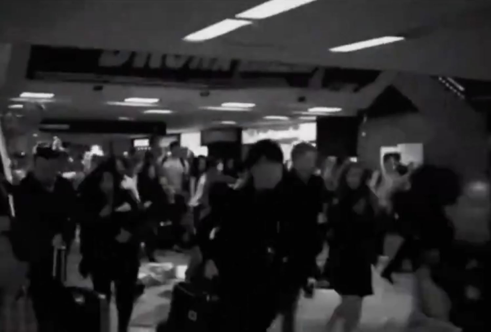 A scene from the now-deleted Conservative advert featuring a panicked crowd in New York — not London (Supplied)