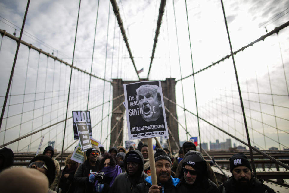 People take part in a protest against U.S. President Donald Trump on Jan. 19, 2018, shortly after his reported "shithole countries" comment. (Photo: VIEW press via Getty Images)