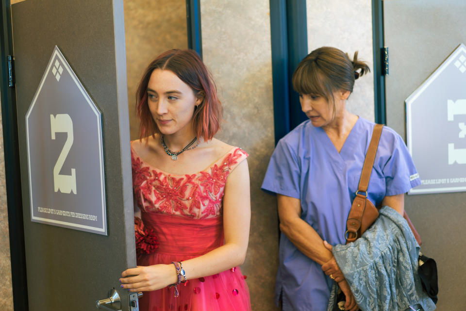 Saoirse Ronan as Lady Bird and Laurie Metcalf as her mother Marion in ‘Lady Bird’ (Merie Wallace/A24 via AP)