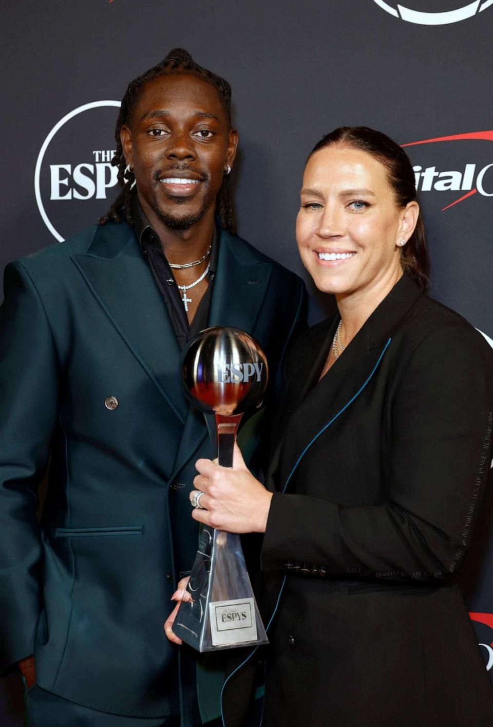 PHOTO: Jrue Holiday and Lauren Holiday, recipients of the Muhammad Ali Sports Humanitarian Award, attend The 2023 ESPY Awards at Dolby Theatre on July 12, 2023 in Hollywood, California. (Frazer Harrison/Getty Images)