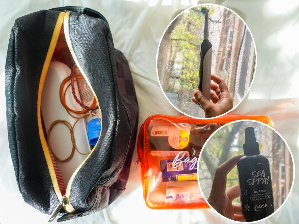 The author's essential toiletries for her 2-week trip.