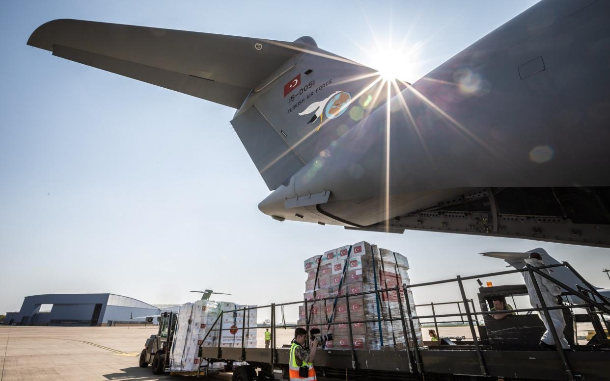 PPE supplies from Turkey are unloaded at RAF Brize Norton last month - Reuters