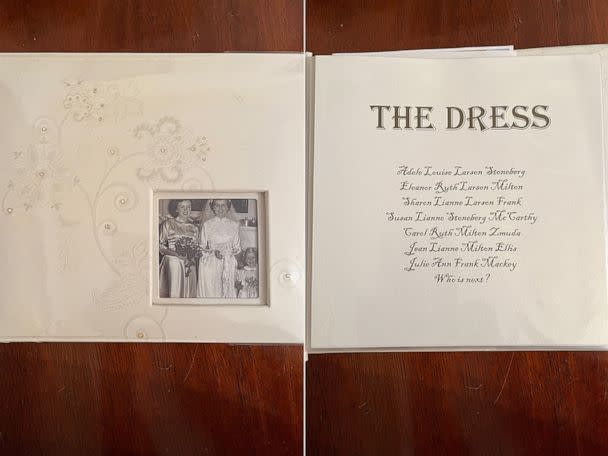 PHOTO: For her cousin Julie Frank Mackey's wedding, Carol Milton Zmuda created a memory book called 'The Bride Book,' that featured photos of each bride in the family who had worn the wedding dress. (Courtesy Carol Milton Zmuda)