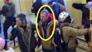 The FBI provided stills of who they claim is Plymouth resident Joseph Fisher inside the Capitol Building during the Jan. 6, 2021, riots.