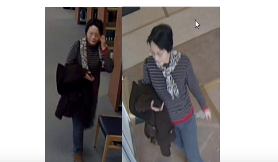 Towson University police in Maryland are searching for a mother in hot pursuit of a date for her son. (Photo: Towson University Police Department via screenshot)