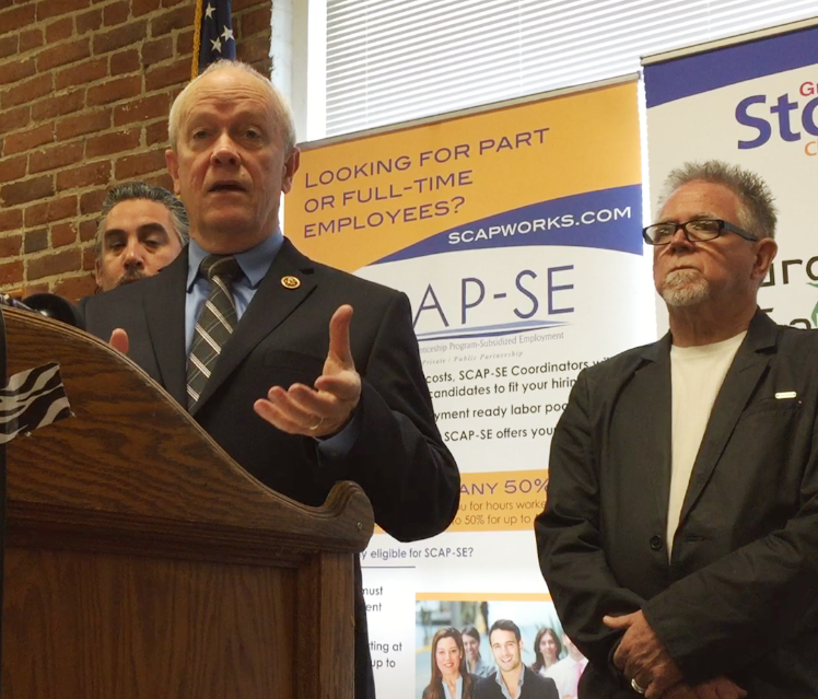 Rep. Jerry McNerney, D-Stockton, explains his bill to reform the Americans with Disabilities Act, at a news conference in 2016 at the Greater Stockton Chamber of Commerce. The owner of Chuck's Hamburger's, Steve Grant, right, was on hand to explain how the threat of ADA lawsuits forced him to move his business after 55 years in the same place.