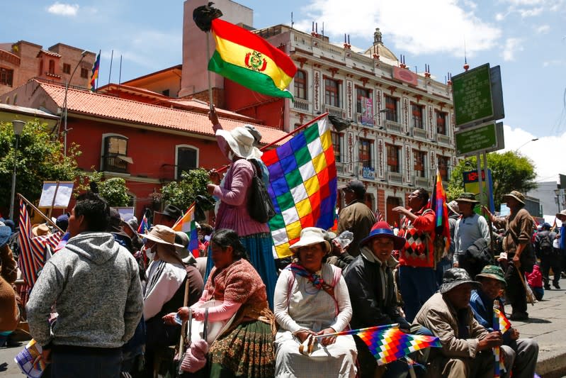 Supporters of former Bolivian President Evo Morales take part in a demonstration in La Paz