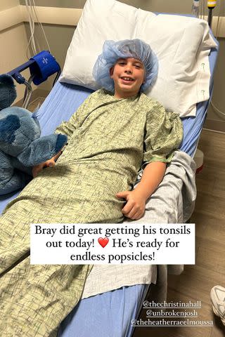 <p>Tarek El Moussa/instagram</p> Tarek El Moussa shares a photo of son Brayden after getting his tonsils out.