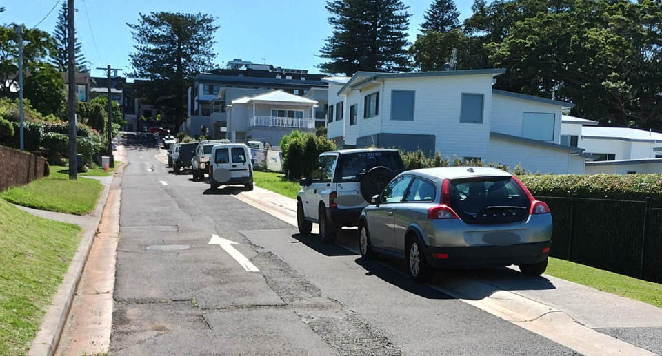 Frustrated residents from Gerringong are frustrated by cars continually parking on the footpath. Source: Supplied