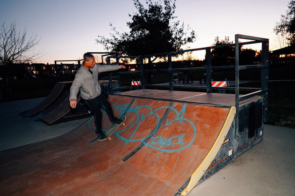 Jemetrick Jones skates at the Jan. 30 vigil. He and Nichols skated often together.<span class="copyright">Mark Dillon for TIME</span>