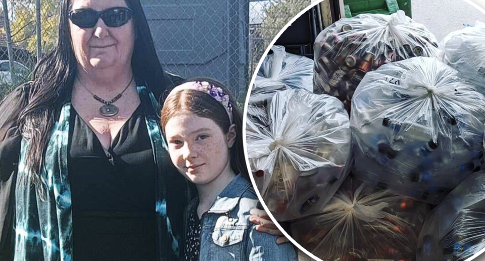 Mandy Harrison and Evie Gibson are seen beside a generic image of bottles. 