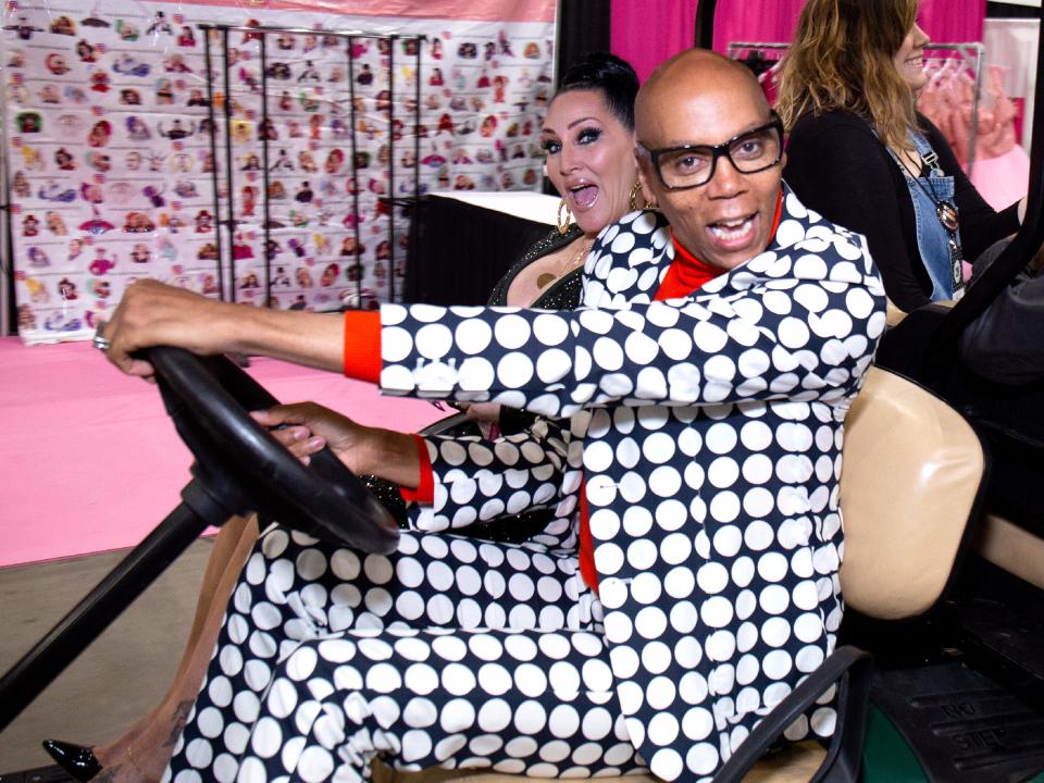 RuPaul on a go cart with michelle visage