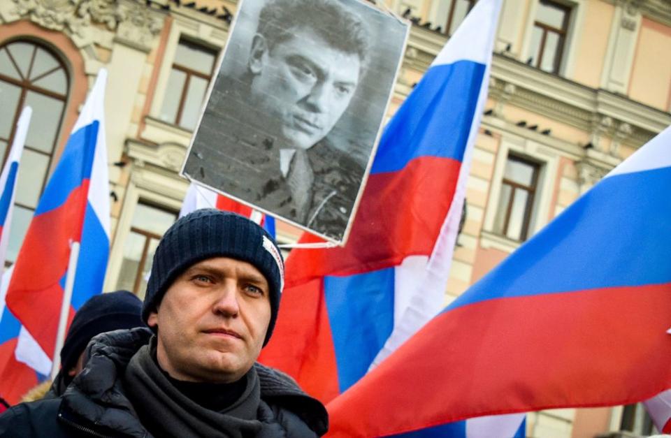 Russian opposition leader Alexei Navalny attends an opposition march in memory of murdered Kremlin critic Boris Nemtsov in central Moscow on February 25, 2018. (Photo by VASILY MAXIMOV/AFP via Getty Images)
