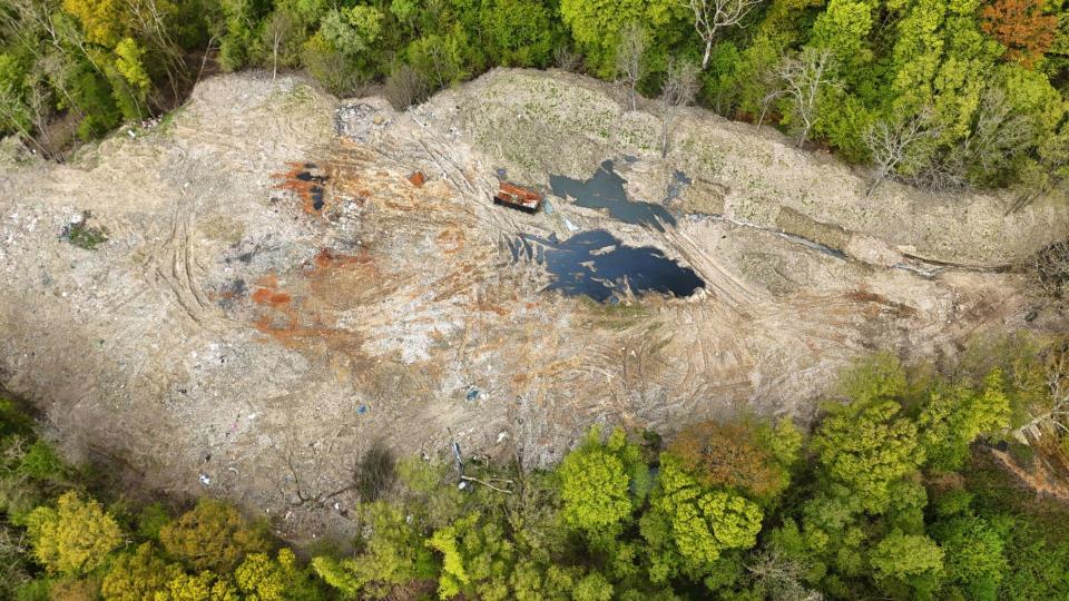 Aerial shot showing waste in Hoads Wood, near Ashford