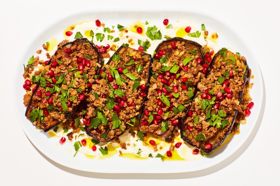 Stuffed Eggplant with Crispy Beef