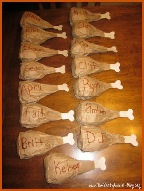 <p>The Party Animal-Blog</p><p>No, these aren’t edible! However, they are a cool place setting that kids will get a kick out of making for your table this year.You can learn how to create them by going to <a href="https://thepartyanimal-blog.org/thanksgiving-paper-bag-turkey-leg-place-settings/" rel="nofollow noopener" target="_blank" data-ylk="slk:The Party Animal-Blog;elm:context_link;itc:0;sec:content-canvas" class="link "><em>The Party Animal-Blog</em></a>.</p>