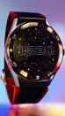 <p>Tag Heuer Connected Limited Edition Super Mario with a red-and-black strap. The watch face features the numbers 1830 in retro font, against a background of stars. [Close up]</p> 