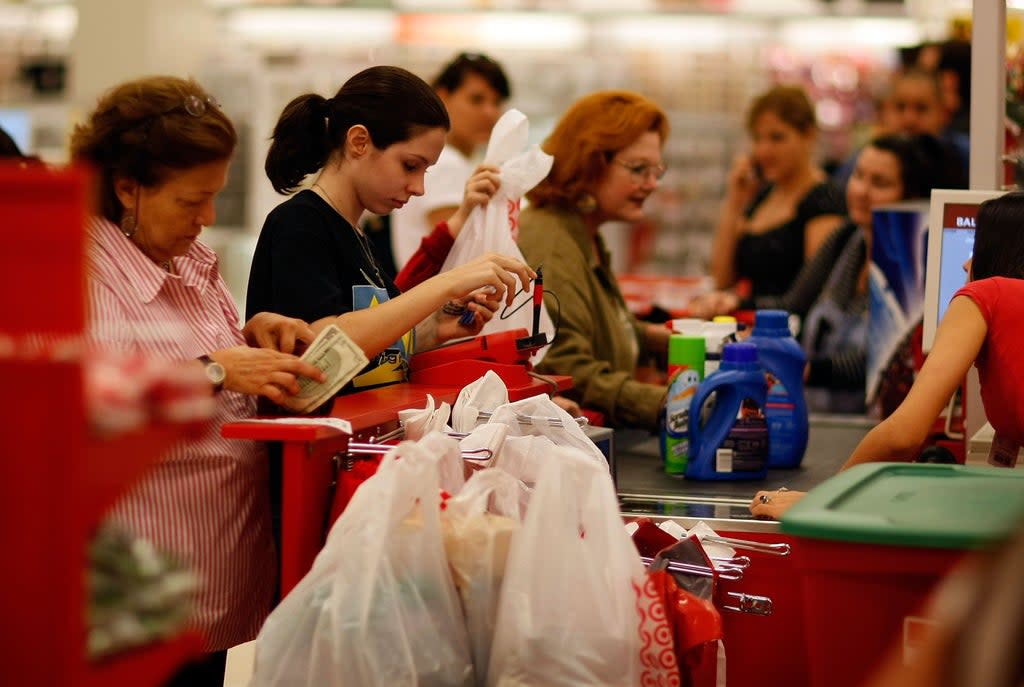 Shoppers line up at the cashiers' checkout at a Target store in Miami, Florida. (Getty Images)