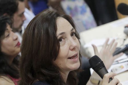 Mariela Castro, director of the Cuban National Center for Sex Education, National Assembly member and daughter of Cuba's President Raul Castro talks to the media during a press conference in Havana, May 5, 2015. REUTERS/Stringer