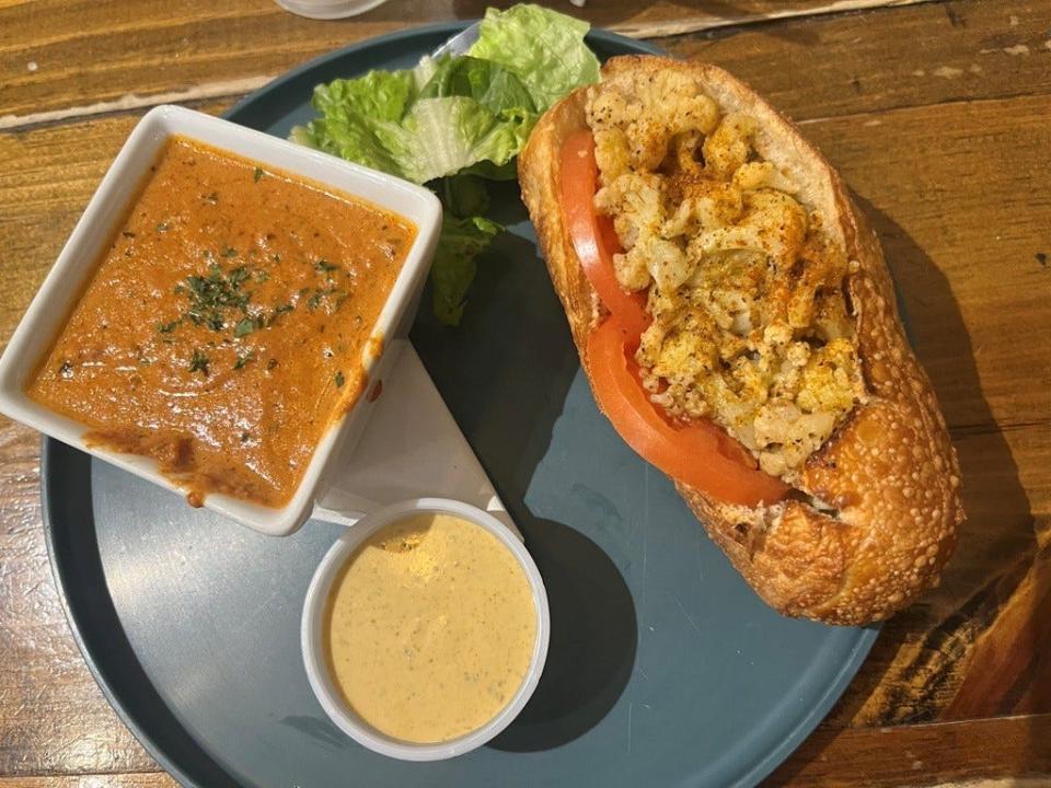 Tomato-basil soup, cauliflower po' boy and remoulade from Blue Moon Cafe, 310 Hay St. in Fayetteville.